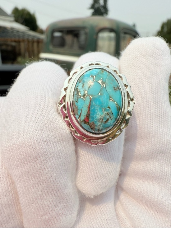 925 Sterling Silver Jewelry - Sterling Silver Turquoise Statement Ring - Blue Turquoise